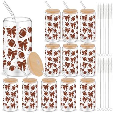 Imagem de Yetene Pacote com 12 copos de plástico esportivos de 473 ml com tampa e canudo copo de futebol transparente reutilizável copo de café gelado para brindes de festa com tema esportivo, presentes de