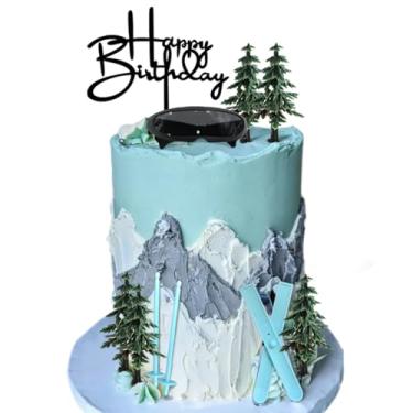 Imagem de Sking Cake Toppers Ski Birthday Decoration with Goggles Skis Trees Set for Birthday Party