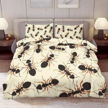 Imagem de Delerain Conjunto de capa de edredom casal, formigas de desenho animado, conjunto de cama de 3 peças para meninos, meninas, adolescentes, moderno, microfibra macia, decoração de quarto, 1 capa de
