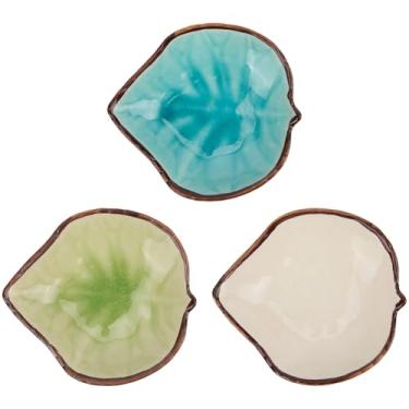 Imagem de CRASPIRE Conjunto de 3 peças de pratos em forma de folha em forma de folha pequeno estilo japonês lanche lateral de soja sushi aperitivo condimento tempero óleo vinagre geleia tigelas para cozinha