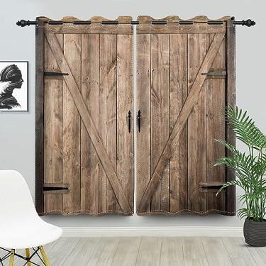 Imagem de SIEDYCV Cortinas blackout rústicas para porta de celeiro de fazenda rural vintage de madeira para janela de porta de fazenda rural com isolamento térmico para decoração de quarto de berçário, 2