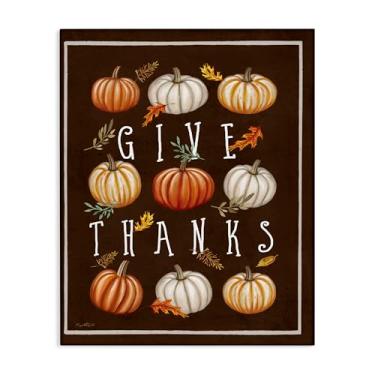 Imagem de Stupell Industries Arte de parede em tela Give Thanks with Varied Pumpkins, design de Elizabeth Tyndall, 76 x 61 cm