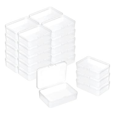 Imagem de PATIKIL 24 caixas de mini recipientes de plástico transparente, caixa organizadora de contas de 8,4 x 5,8 cm com tampa articulada, suporte retangular, estojos de plástico para itens de joias