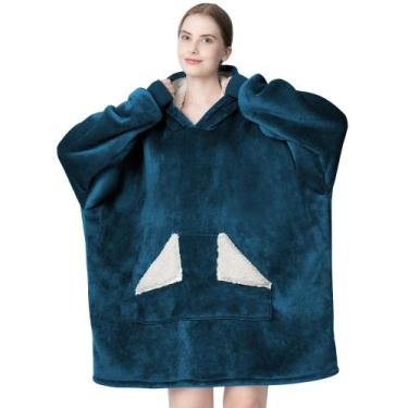 Imagem de Cobertor vestível com capuz Touchat Oversize Sherpa Dusty Blue