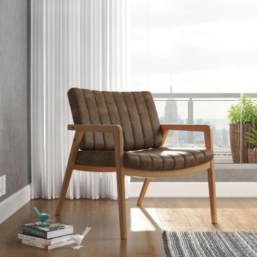 Imagem de Cadeira Poltrona Decorativa Sala De Estar Recepção Uxuá Tecido Nobuck Couro Macio Nobuck Marrom