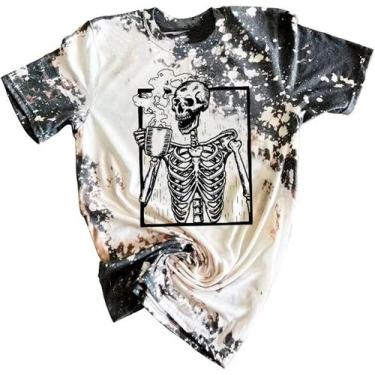 Imagem de Camiseta feminina FCDIED Hot Coffee Skeleton Halloween, tamanho GG