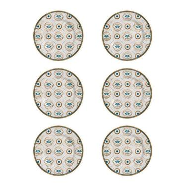 Imagem de Conjunto De 6 Pratos Raso Olho Grego Alleanza Branco E Azul