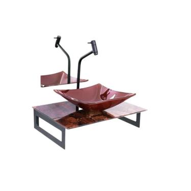 Imagem de Gabinete De Vidro 50Cm Com Cuba Quadrada Mármore Avermelhado