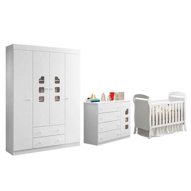 Imagem de Dormitório Infantil Lívia Guarda Roupa, Cômoda e Berço Danny Branco - Phoenix Baby