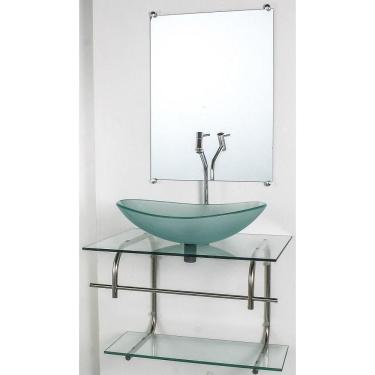 Imagem de Gabinete De Vidro Para Banheiro Inox 60Cm Cuba Oval Incolor