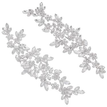 Imagem de FINGERINSPIRE 2 apliques de strass apliques de cristal 22 x 6,5 cm prata casamento strass aplique flor strass aplique faixa de strass para vestido de noiva vestido de casamento roupas sapatos