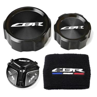 Imagem de Tampa de enchimento de óleo de motocicleta cilindro mestre tampa de reservatório de fluido de freio meia CBR1000RR compatível com CBR 1000RR 1000 RR 2005-2018 (conjunto de 4 peças preto)