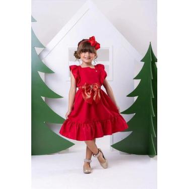 Imagem de Vestido de Festa Infantil Vermelho Natalino Casual para Meninas - Fabu