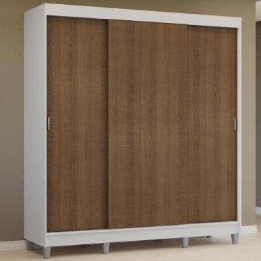 Imagem de Guarda-Roupa Casal com Pés 3 Portas de Correr Branco/Rustic Reno Mades