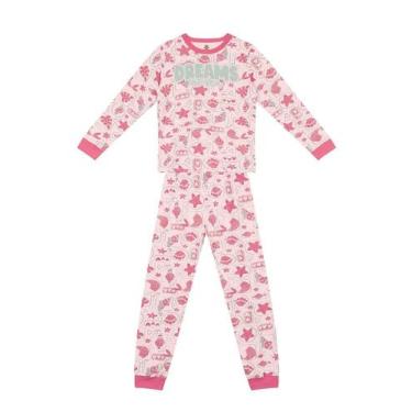 Imagem de Pijama infantil menina escrita brilha no escuro Brandili - 12, 4, Rosa