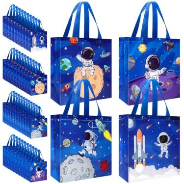 Imagem de Pinsit 40 peças de sacolas de lembrancinhas de festa do espaço sideral, sacos de presentes reutilizáveis com tema espacial com alças para meninos e meninas, artigos de festa de chá de bebê