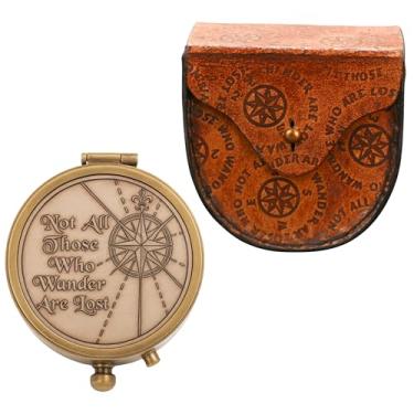 Imagem de Nem todos aqueles que estão perdendo cobre mostrador antigo capa de couro de bússola de latão marinho, 5 cm, marrom