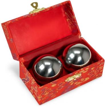Imagem de JapanBargain 3297, bolas chinesas Baoding para terapia de mão, exercícios e alívio de estresse, 3 cm, cor cromada