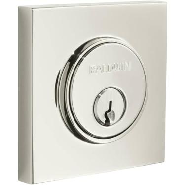 Imagem de Baldwin Fechadura quadrada contemporânea de cilindro único Santa Monica 8220, níquel polido vitalício