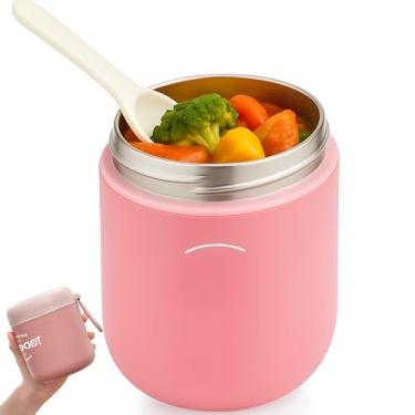 Imagem de Pote Térmico Com Colher Para Alimentos, Pote Marmita, Recipiente Térmico para Frutas e Sopa Em Aço Inox 530ml Conserva 8h Quente Frio BPA Free (Rosa)