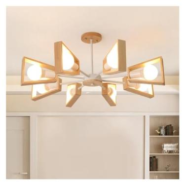 Imagem de Lustre de teto moderno E27 Windmill LED - Luz suspensa de madeira compatível com sala de estar, quarto, lâmpadas de lustre