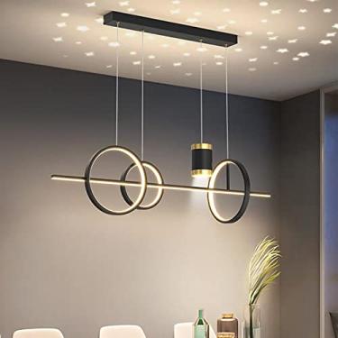 Imagem de Lustre pendente moderno de LED com projeção de estrelas e regulável para cozinha, preto, ajustável, linear, 39x47 polegadas