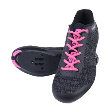 Imagem de Tênis de ciclismo feminino Tommaso Pista Aria Knit Spin Class Ready e conjunto com presilha compatível, Look Delta, SPD - Preto, Rosa, Cinza, Azul, Black/Pink, 7.5