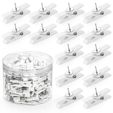 Imagem de GOOLADA 50 pinos de pressão com clipes de madeira, tachas decorativas de madeira natural, prendedor de roupa bonito para quadro de avisos, cortiça, parede, sala de aula, escritório