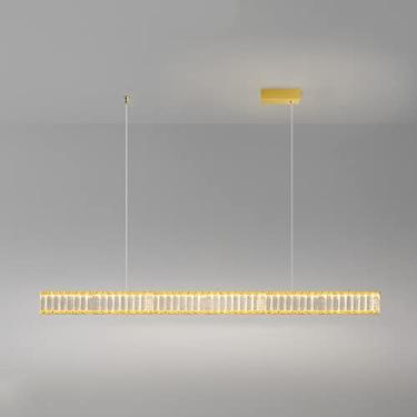 Imagem de Lustre de cristal moderno LED regulável luz pendente de teto para sala de jantar e sala de estar luminária suspensa de latão ajustável com design