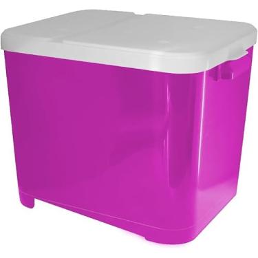 Imagem de Porta Ração Pet Container 15kg Armazenamento de Ração Animal Capacidade 32,5x34x38cm - cores azul preto ou rosa (rosa)