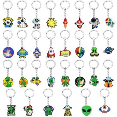 Imagem de Gibleitz Chaveiro espacial de 30 peças, chaveiros mistos de astronauta alienígena diferentes, chaveiros legais para festa temática espacial, presente de aniversário, prêmio de sala de aula
