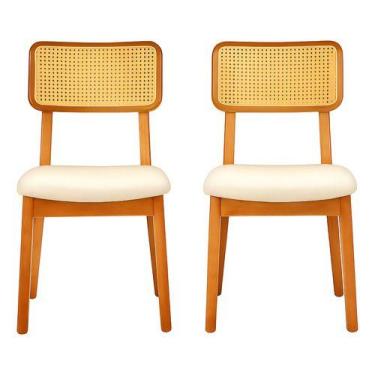 Imagem de Kit 2 Cadeiras Madeira Maciça Encosto Rattan Sala De Jantar - NobreAss