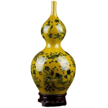 Imagem de AKALNNB Vasos de porcelana azul e branco 14 30 cm/vaso amarelo vaso antigo garrafa de porcelana azul e branca decoração/amarelo/vaso de flores de cerâmica estilo chinês-C