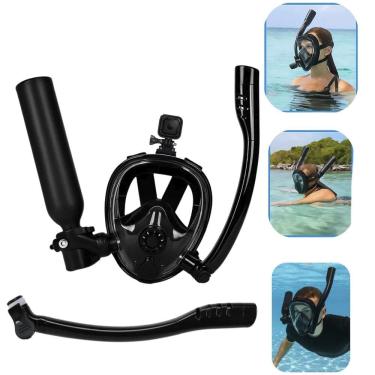 Imagem de Mascara De Mergulho Cilindro Oxigenio Oculos Snorkel Manometro Suporte Camera Nataçao Ar Full Face Anti Embaçamento