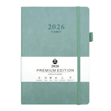 Imagem de Agenda 2026, agenda A5, agendas diárias/semanais/mensais, agenda de 14,5 x 21,6 cm, calendário diário 2026, capa de couro PU, papel grosso 100 g/m², planejadores para escola, escritório, casa (verde)