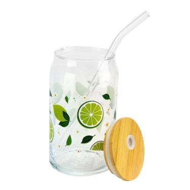 Imagem de Copo De Vidro Com Canudo Tampa De Bambu Frutas - Wincy