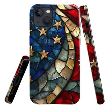 Imagem de heindiy Compatível com iPhone 14 Plus, capa brilhante, proteção total, à prova de choque, anti-arranhões, capa de TPU, capas para homem mulher - vitral da bandeira americana