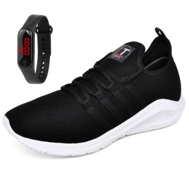 Imagem de Kit Tênis Academia Esportivo Corrida Caminhada Unissex Leve + Relógio 