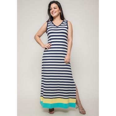 Imagem de Vestido Longo Pau a Pique Listrado Azul Marinho