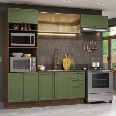 Imagem de Cozinha Completa Vik 8 Portas 3 Gavetas 270 cm Verde Rustic com Torre Quente e Aéreo co...