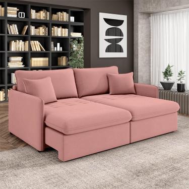 Imagem de Sofá Reclinável e Retrátil Gandalf Bipartido 194cm Caixa Zero com Almofadas Veludo Rosê G33 - Gran Belo