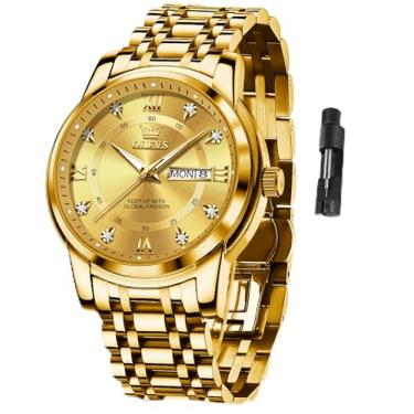 Imagem de OLEVS Relógios Masculinos, Relógio de Rosto Grande para Homens, Aço Inoxidável, Diamante, Analógico de Quartzo, Data, Água Resistente 30M