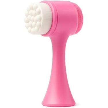 Imagem de Escova de Limpeza Facial 2 em 1 Massageador e Esfoliador em Silicone com Cerdas Macias e Esponja Skin Care (Rosa)