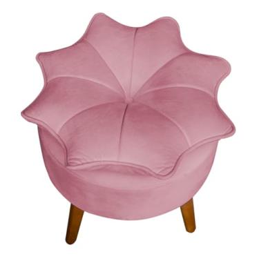 Imagem de Puff Banqueta Decorativa Flor/Pétala Veludo com Pés Palito de Madeira – Estofado Redondo Design Floral (Rosa, Flor/Petala)