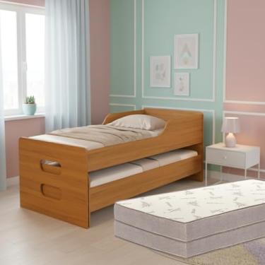 Imagem de Bicama Solteiro Compacta Colchão D33, Estrutura Premium em MDF e Estilo Contemporâneo 193x94x85 cm, Cama Auxiliar com Rodízios, Suporta 120kg por Cama (Nature)