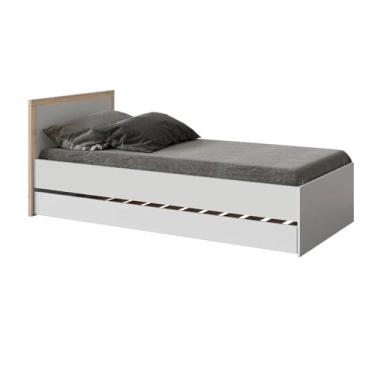 Imagem de Bicama Infantil Solteiro Linha Wood Divicar em MDF com Detalhes em Madeira Maciça e Acabamento Laqueado UV Branco e Amadeirado com Cama Auxiliar (Branco/Carvalho Treviso)