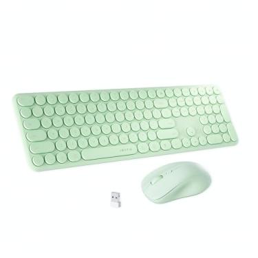 Imagem de FCPLU Teclado e mouse sem fio para computador xUBOTIE, colorido arco-íris, 100 teclas redondas para PC (gradiente roxo)