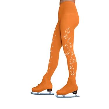 Imagem de ChloeNoel Meia-calça bronzeada para patinação artística TB8832, Bronzeado com redemoinhos de cristal nas 2 pernas, G