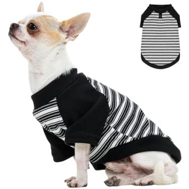 Imagem de Allroaring Camisa para cães pequenos, camisetas respiráveis para cães, roupa casual para caminhada, moletom confortável para cães com anéis D, maltês, mini dachshund (listras pretas, PP)
