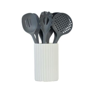 Imagem de Glad Conjunto de utensílios de cozinha, 8 peças – Utensílios de cozinha antiaderentes com suporte de utensílio – Colher, concha, escumadeira, espaguete e conjunto de espátula espátula – Pode ser